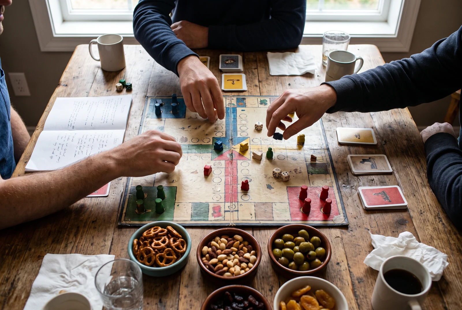 People sharing an overhead tabletop game