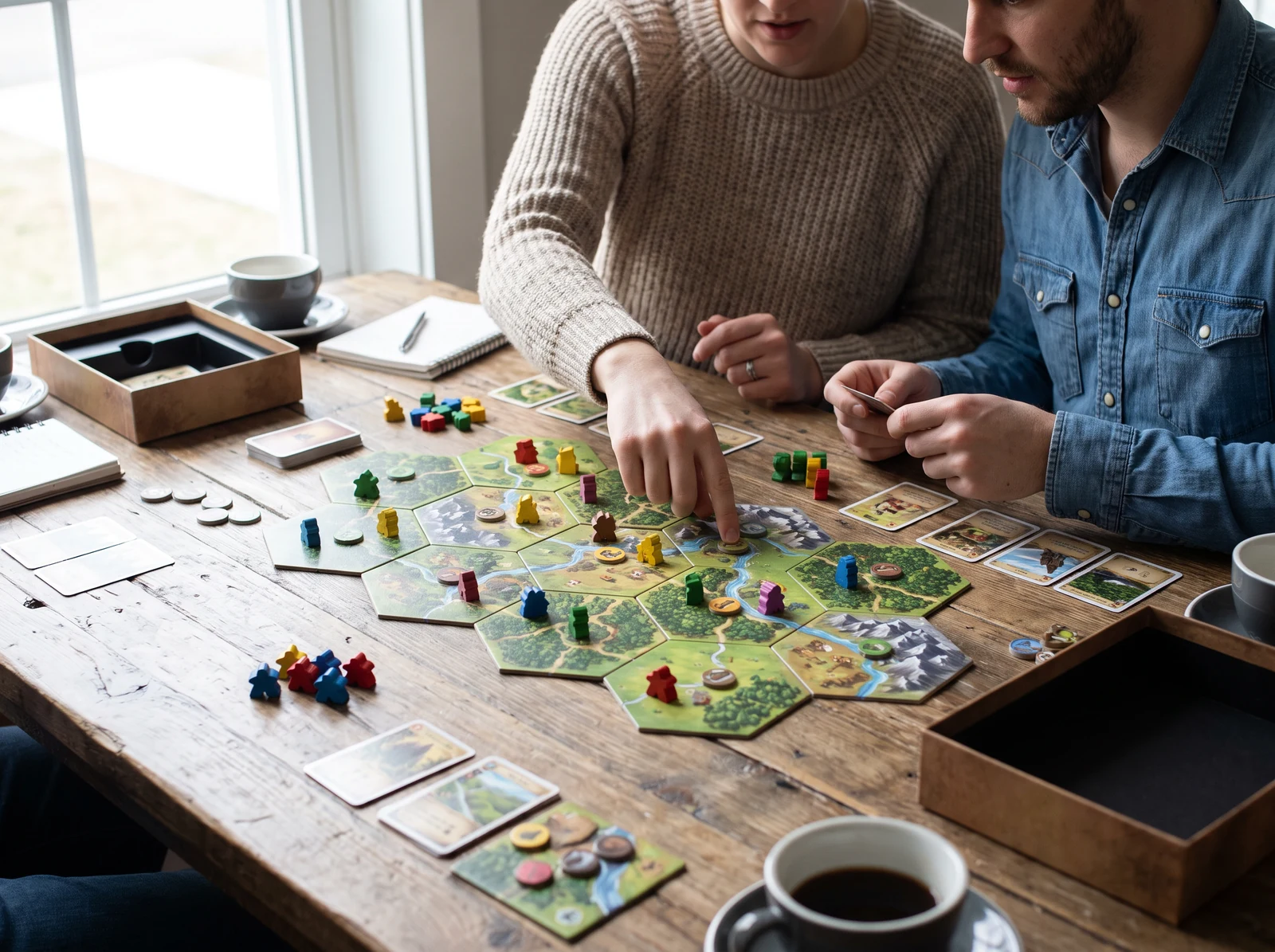 A cooperative tabletop game in progress